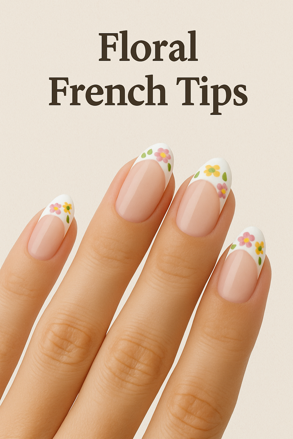 Floral French nail tips 
