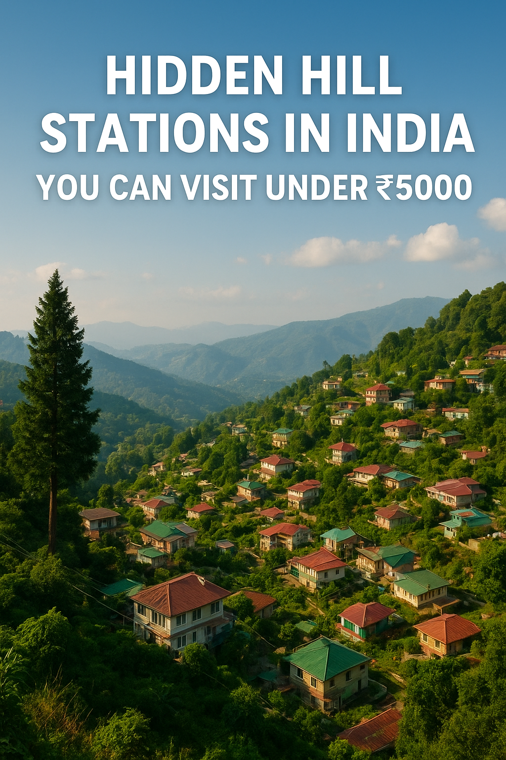 Hidden hill station in India with colorful houses and green hills.
